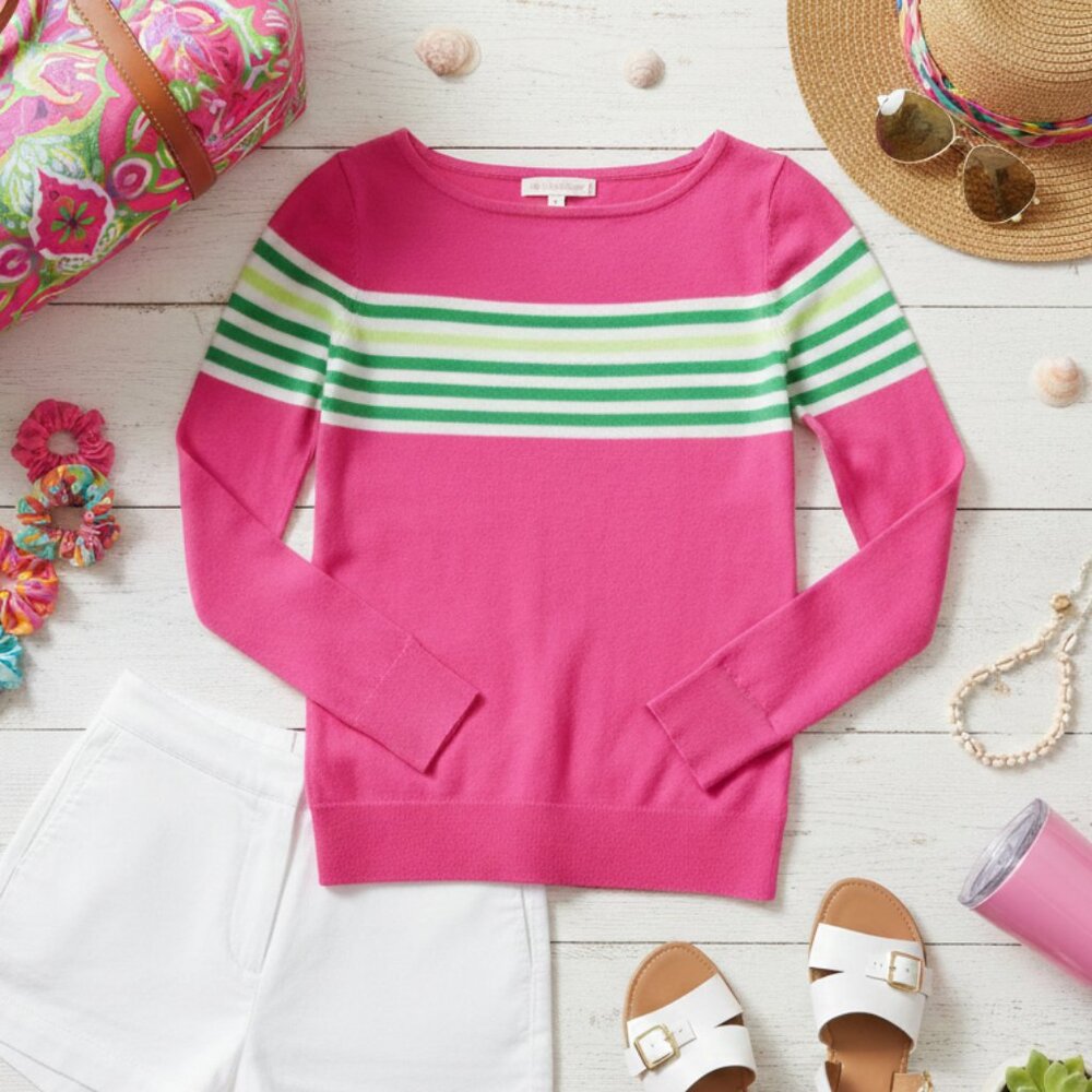 Lilly Pulitzer Maria Boatneck Sweater Capri Pink Worth Stripe - S